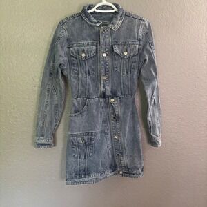 Manière De Voir Long Sleeve Denim Button Down Mini Dress 2 Western Acid Wash
